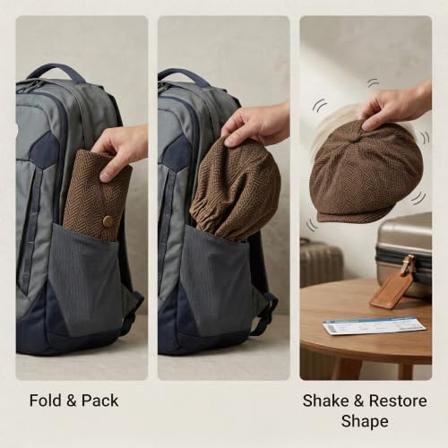 ZLYC Newsboy Cap for Men Summer Flat Cap Lightweight Beret Hat - color: Herringbone Brown