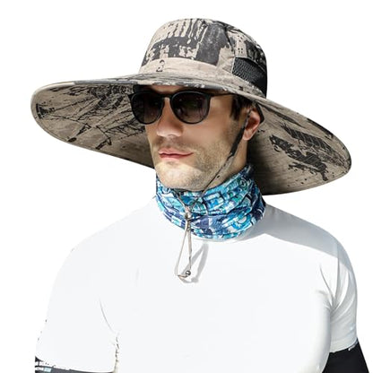 ALANGDUO XXL Big Head & Super Wide Brim Sun Hats for Men, XXL Large Fishing Sun Hat for Safari Gardening,Hiking - color: Ink Khaki
