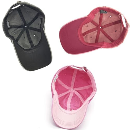 Glamorstar Classic Unisex Baseball Cap Adjustable Washed Dyed Cotton Ball Hat - color: Red Wine+black+pink