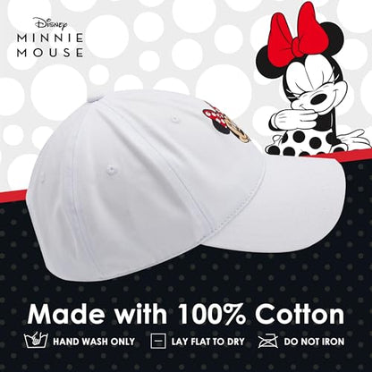 Disney Minnie Mouse Dad Hat, Cotton Adjustable Baseball Cap with Curved Brim - color: White