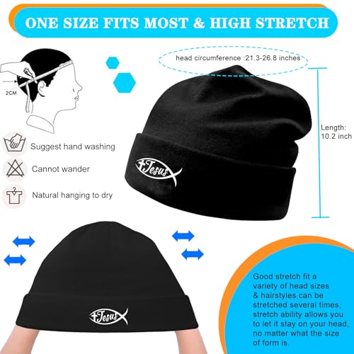Black Knit Beanie Hat for Men Bear Classic Adult Beanie Cap Winter Warm Knitted Hat for Men Women Skull Hip Hop Cap for Men - color: Fish Jesus