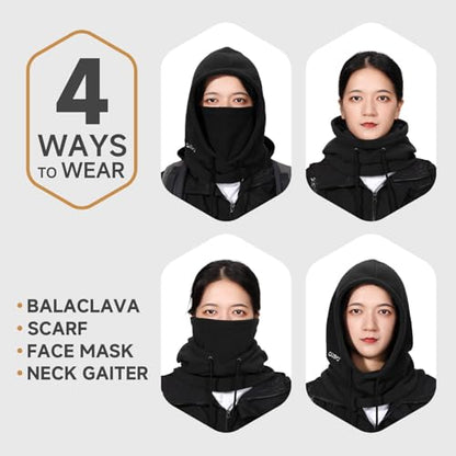 OZERO Face Balaclava Ski Mask: Windproof Thermal Convertible for Men Women - color: Black