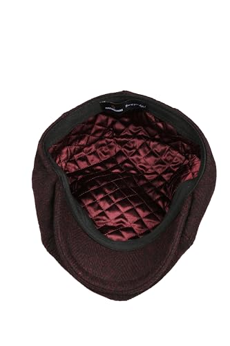 8 Panel Wool Blend Newsboy Cap – Classic Tweed & Herringbone Baker Boy Hat for Men & Women - color: Dark Burgundy Herringbone, size: Medium