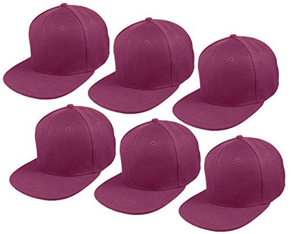 Gelante Plain Blank Flat Brim Adjustable Snapback Baseball Caps LOT 6 Pack - color: Wine