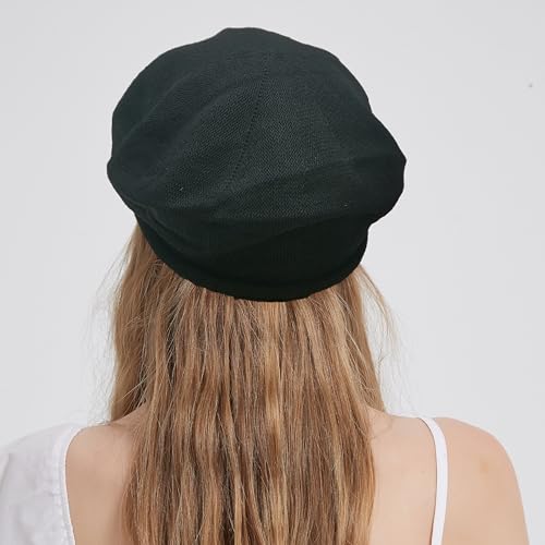 Summer Beret Hat for Women, Breathable Thin Beret Hat Adjustable Lightweight Newsboy Cap - color: Black