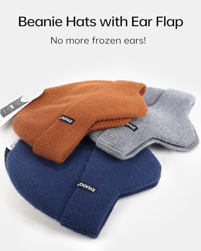 Zylioo XXL XL L Beanie for Big Heads Men Women, Ear Flap Winter Knit Hat - color: Khaki Brown, size: X-Large-3X-Large