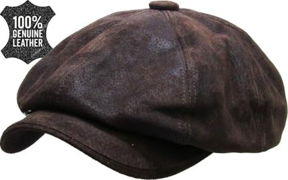 KBETHOS Leather Ascot Made in USA Ivy Collection Classic Newsboy Caps - color: (B) Leather - Dark Brown, size: Large-X-Large