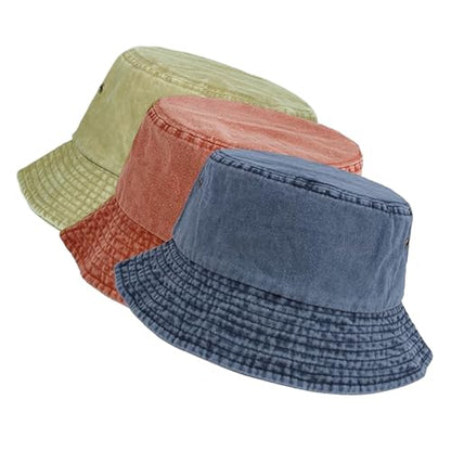 Washed Cotton Bucket Hats Packable Summer Beach Cap for Men Women - color: Ce-bh-khaki-orange-navy
