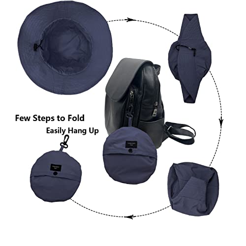 woogwin Waterproof Bucket Rain Hat with Chin Strap Quick Dry Packable Boonie Sun Hat Safari Hat UV Protection - color: Navy