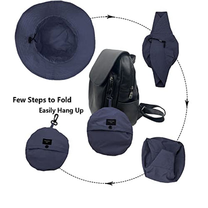 woogwin Waterproof Bucket Rain Hat with Chin Strap Quick Dry Packable Boonie Sun Hat Safari Hat UV Protection - color: Navy