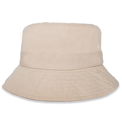 Bucket Hat for Kids, Boy and Girl Sun Hat Kid Ages 4-7 and Big Kids 7-14 Years 100% Cotton for Summer Teen Youth Beach Hat - color: Khaki, size: 7-14 Years