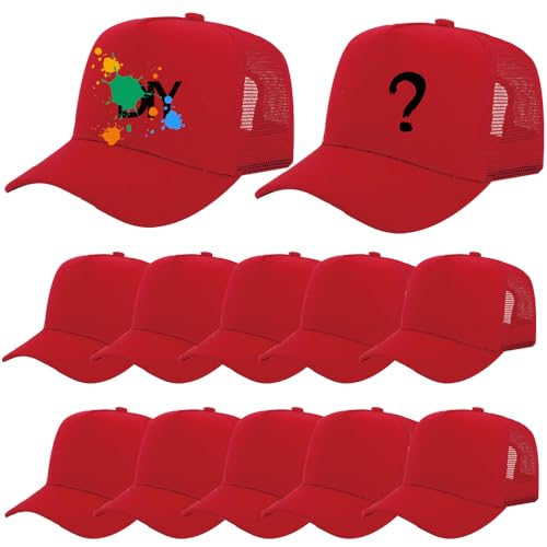 ZH 12 Pack Seamless Mesh Back Baseball Caps, 5 Panel Trucker Hats Bulk for Men and Women，Blank Caps - color: Red