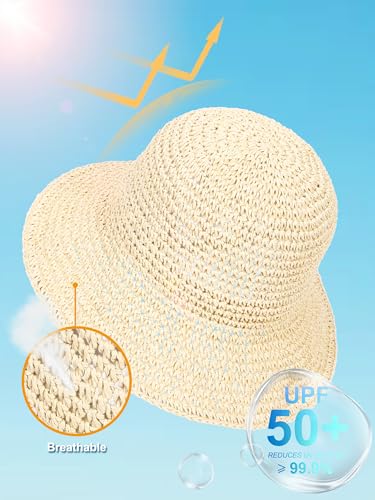 sy soul young Women's Straw Sunhat Wide Brim Hand Woven Beach Bucket Hat - color: Beige