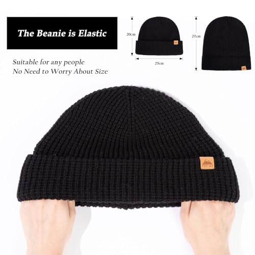 TOP-EX Oversized Merino Wool Waffle Beanie, L XL XXL Winter Watch Cap - color: Black(waffle), size: Medium-Large
