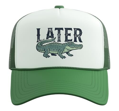 Later Alligator Trucker Hat with Adjustable Mesh Back - color: Kelly Green/White