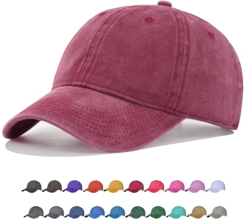 TSSGBL Vintage Cotton Washed Baseball Cap S to XXL Unstructured Low Profile Adjustable Distressed Dad Hat for Men Women - color: Wine(washed), size: Small-Medium