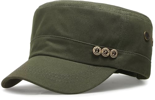 Glamorstar Unisex Cadet Army Caps Military Cap Vintage Flat Top Hats for Men Women - color: C Army Green
