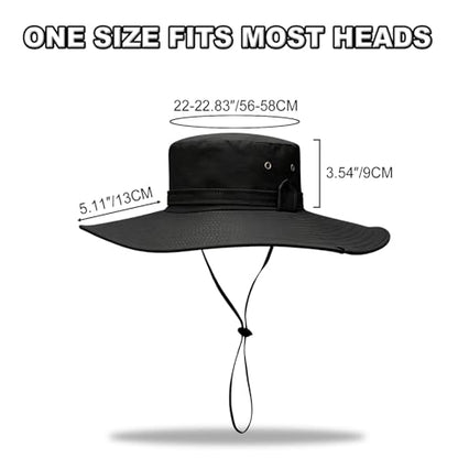 Sun Fishing Hat for Men UPF 50+ Wide Brim Boonie Hats for Summer - color: Black