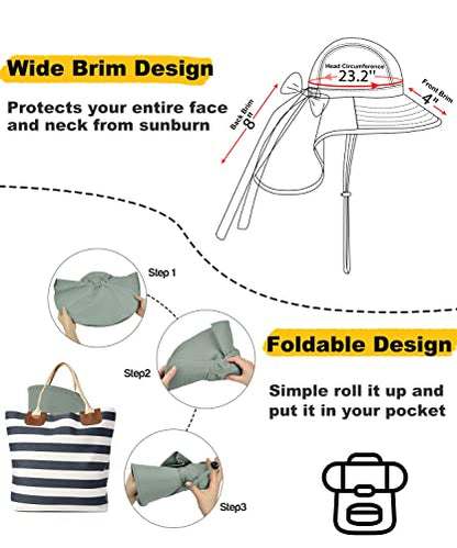 Tirrina Women's Sun Hat Wide Brim, UV Protection Sun Hats for Women - color: Grey W/ Floral Ribbon
