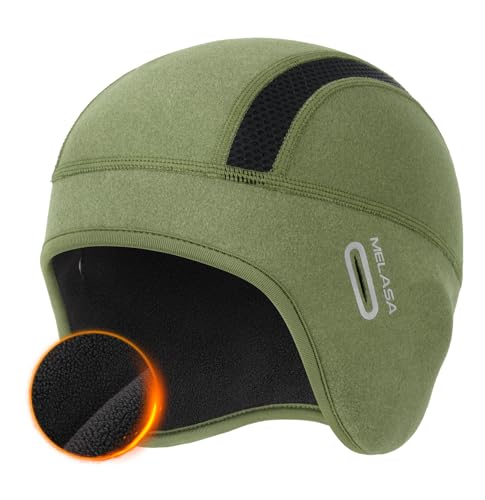 MELASA Winter Ear Warmer Skull Cap Helmet Liner with Glasses Holes - color: Green