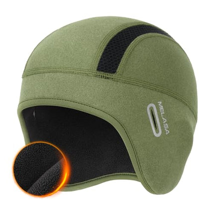 MELASA Winter Ear Warmer Skull Cap Helmet Liner with Glasses Holes - color: Green