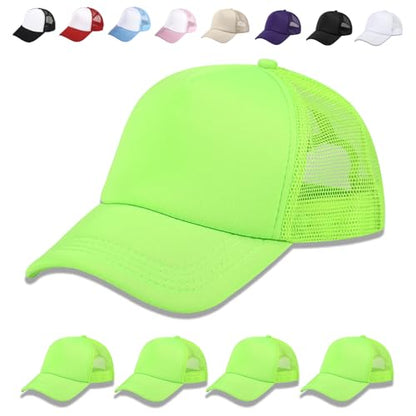 OKBA 5 Pack Sublimation Blank Baseball Cap Adjustable Hat Polyester Mesh Trucker Hats for Men and Women - color: 5pcs*neon Green Hat