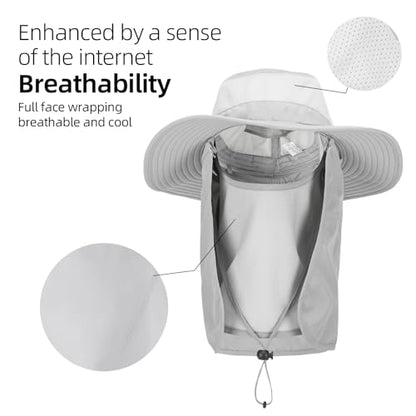 Fishing Hat, UPF 50+ Sun Cap with Detachable Mask - color: Light Grey