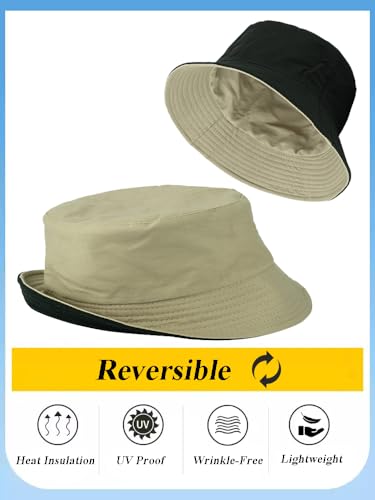 Gelante Reversible Bucket Hat for Men and Women - Cotton, Outdoor Sun Protection Bucket Hats. - color: Khaki/Black