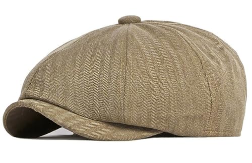 DIYDECAL Mens Newsboy Cap 8 Panel,Cotton Blend Flat Ivy Gatsby Cabbie Golf Hat - color: Khaki