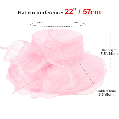 AQOKKA Women Organza Church Fascinators Kentucky Derby Hats for Women and Girls Wedding Flower Tea Party Hat with Wide Brim - color: Organza Big Bow : Pink