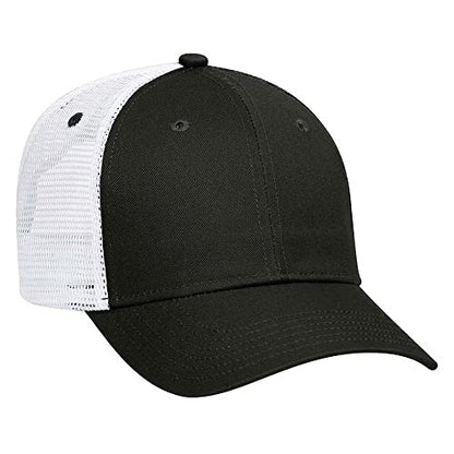 Ashen Fane 6 Panel Blend Twill Structured Low Profile Mesh Back Snapback Trucker Hat - color: Blk/Blk/Wht