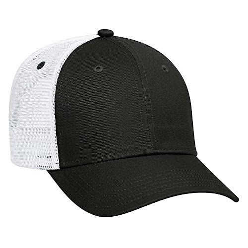 Ashen Fane 6 Panel Blend Twill Structured Low Profile Mesh Back Snapback Trucker Hat - color: Blk/Blk/Wht