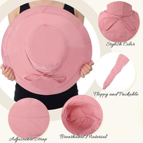 Jeyiour 6 Pcs Women Wide Brim Sun Hat Reversible Beach Bucket Hats Floppy Foldable Cotton Hats for UV Protection Summer Outdoor Travel Fishing