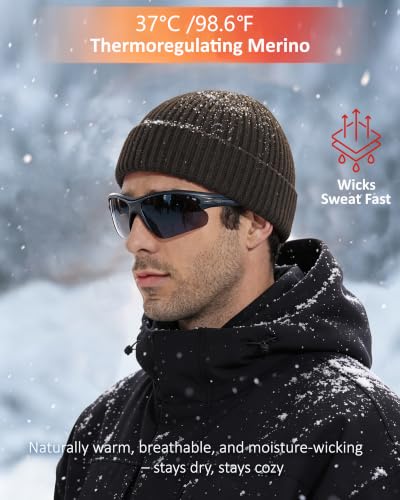 100% Merino Wool Fisherman Beanies for Men Winter Beanie Skull Cap - color: Dark Coffee