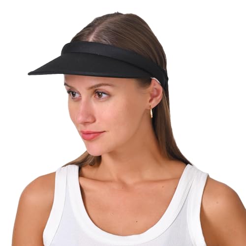 Cotton Visor Hat Women Men Clip-on Visors Hats Adjustable Outdoor Sports Golf Beach Wide Brim Sun Cap - color: Black
