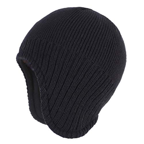 Connectyle Men's Knit Winter Hat with Ear Flaps Fleece Lined Beanie Warm Knitted Skull Cap Beanies Watch Hat - color: Black