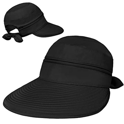 SUN CUBE Womens Sun Hat UV Protection Wide Brim Zip-Off Golf Visor - color: Black