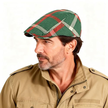 2 Pack Men's Plaid Cotton Flat Newsboy Ivy Cabbie Golf Gatsby Cap Hat - color: 498rg
