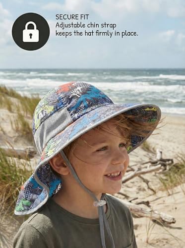 icolor Kids Sun Hat UPF50+ Sun Protection Bucket Hat Toddler Summer Beach Play Hats with Neck Flap for Girl Boy Ages 3~10 - color: Cutedinosaur