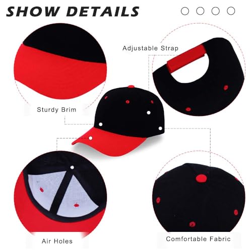 ZH Plain Adjustable Baseball Cap - Lot of 12 Unisex Blank Design Caps - color: Blackred