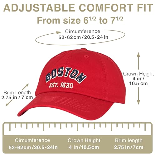 E BY ELIDAN Boston EST 1630 Dad Hat, Embroidered Cotton Baseball Cap - color: Red Est 1630