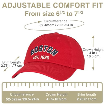 E BY ELIDAN Boston EST 1630 Dad Hat, Embroidered Cotton Baseball Cap - color: Red Est 1630