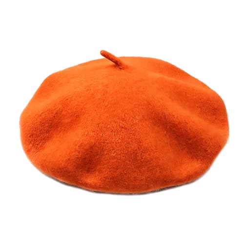 Classic French Beret Hat 10.6 Inch Width Wool Beret Hat for Women - color: Orange