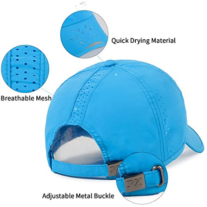 Running Hat Mesh Quick Dry Hat Baseball Cap for Women Men - color: Lakeblue+rosered 2
