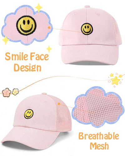 SONMONY Toddler Hat Smile Face Kids Baseball Cap Adjustable Cute Hat 3-12Y - color: Mesh-pink