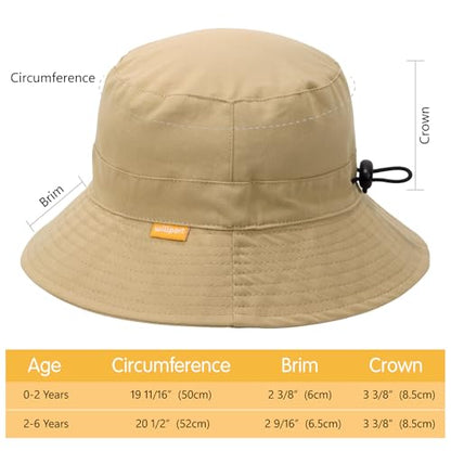 WILLPORT Kids Sun Hat,Adjustable Cotton Toddler Bucket Hat,0-6Y - color: Khaki, size: 0-24 Months