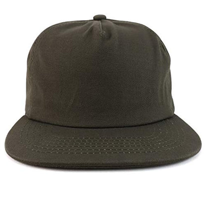 Trendy Apparel Shop Plain Unstructured 5 Panel Flat Bill Snapback Baseball Cap - color: Olive