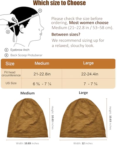 100% Cotton Thin Summer Slouchy Beanie Hat for Women Men Chemo Cap - color: 1pc Golden Camel, size: Medium
