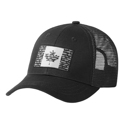 BASSDASH Altimate Fishing Hat Mesh Back for Men Women Adjustable Baseball Trucker Cap - color: Black Fish Maple Flag