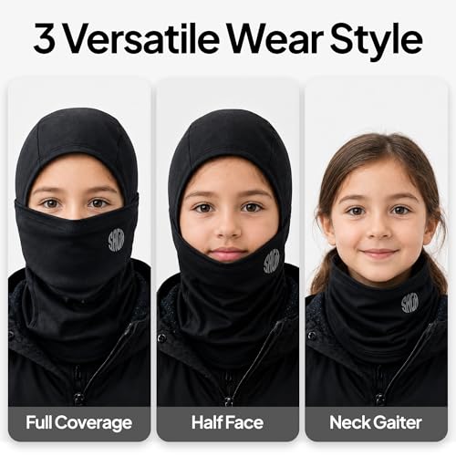 Kids Balaclava Ski Mask for Boys & Girls Dark Black